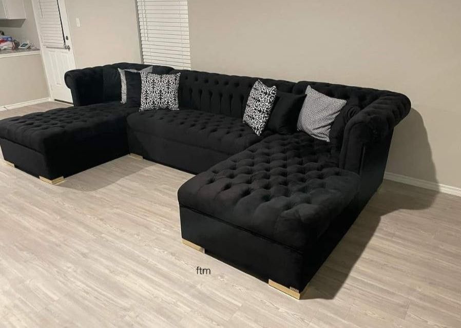 ☆New☆ Black Velvet Double Chaise Sectional,seccional,couch,Delivery Available, Ask For A Discount Code