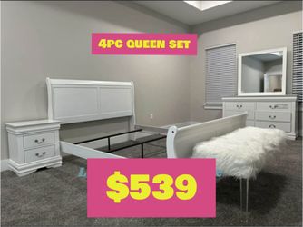 4pc white queen bedroom set $539 only this weekend