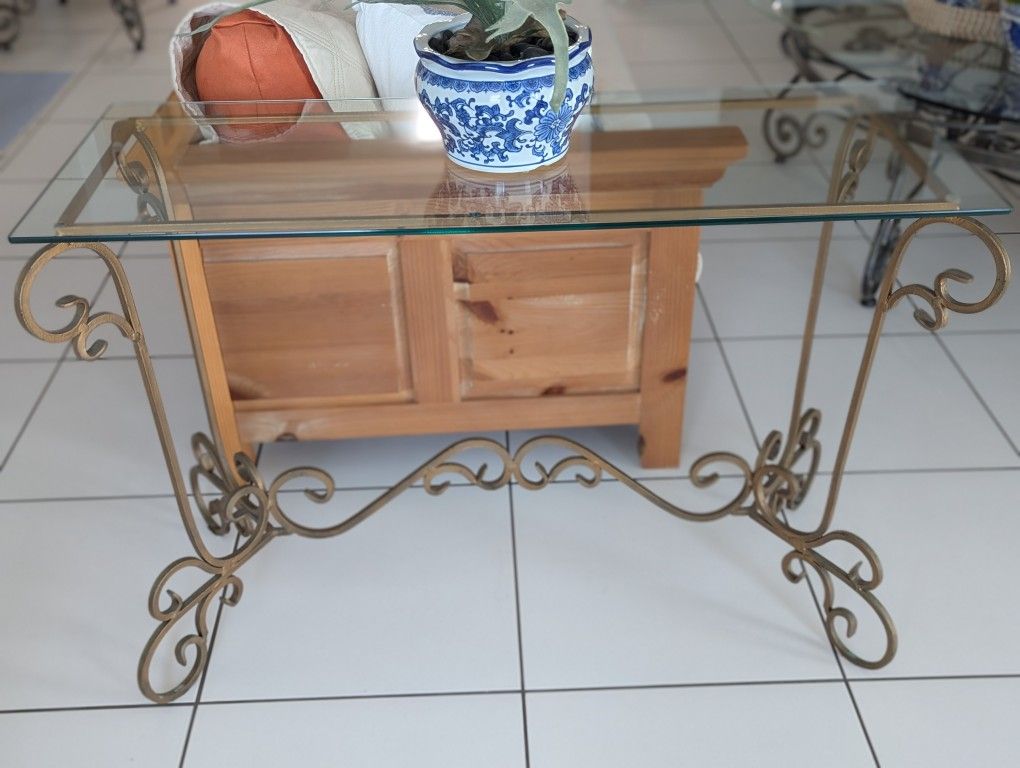 Wrought Iron & Glass Console Table