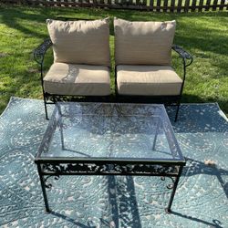 Wrought Iron Set with Glass Coffee Table