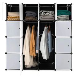 Cube Storage Organizer with Doors, DIY Modular Closet Storage Cabinet with Hanging Poles for Clothing, Portable Plastic Storage Shelf, Bookshelf, for 