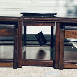Beautiful Ashley Furniture Coffee Table With 2 Leather Top Chairs 