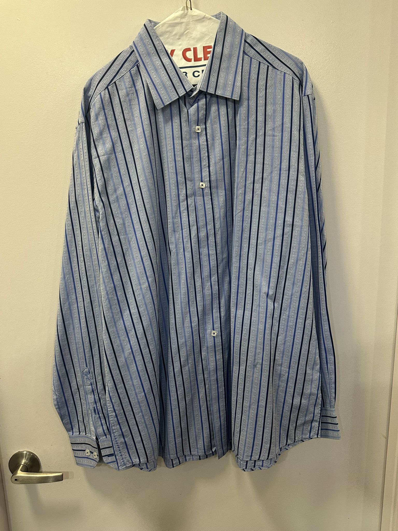 Bugatchi Men Shaped Fit XL- LS Dress Shirt in Blue Pattern 