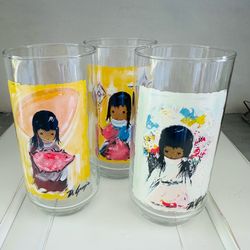 Set of 3 Vintage 1970s Ted De Grazia Libbey  Glasses 16 oz. Tumblers Southwest Girls design