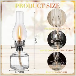 Yahenda 1 Pcs Chamber Oil Lamp for Indoor Use, Vintage Oil Lantern Large Glass Clear Kerosene Lantern Decorative Hurricane Lamp for Home Tabletop