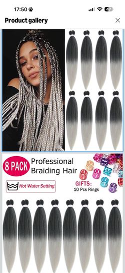 Pre Stretched Braiding Hair Long Braid 30 Inch 8 Packs Professional Braiding Hair Extensions Synthetic Crochet Twist Braids (30 Inch, 1B/Silver)