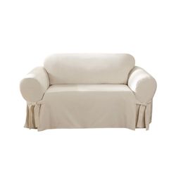 SureFit Duck Cotton Loveseat Box Cushion Slipcover - One Piece Slipcover, Relaxed Woven Fit, 100% Cotton, Machine Washable NEW •Retails $75.67