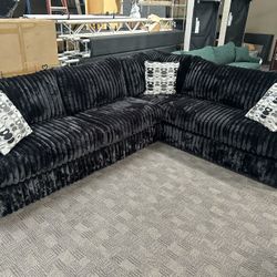 Large Deep Black Corduroy Sectional 