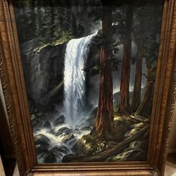 Original Oil Painting By Stephan Baumann ( Yosemite Waterfall) 