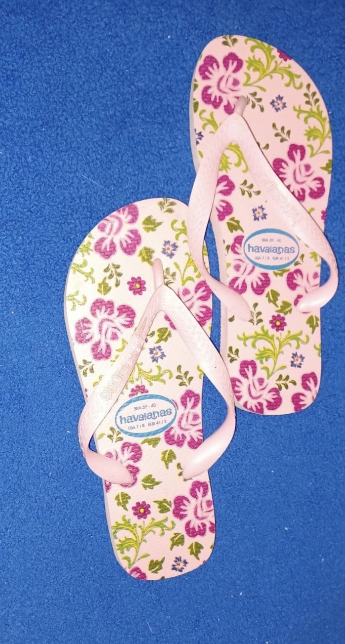 NEW WOMENS SLIM FLORAL LIGHT PINK HAVAIANA FLIP FLOPS