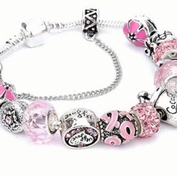 SILVER BRACELET WITH PINK CHARMS