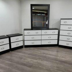 Dresser With Mirror Chest And Two Nightstand // Cómoda Con Espejo Gavetero Y Dos Mesitas De Noche 