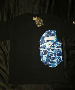 A Bathing Ape Sidehead Blue Camouflage Head T-Shirt, Black, Sizes S, L, & XL