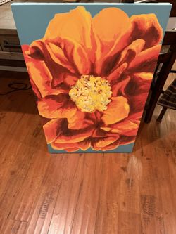 Canvas 24x36 Orange Flower With Teal Background 