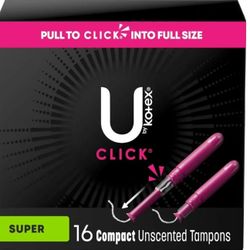 U by Kotex Click Compact Tampons, Super Absorbency, Unscented, 16 Ct 