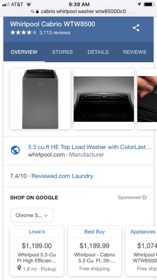 Whirlpool Cabrio Washer (WTW8500)
