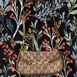 Brown Mini Shoulder Bag Gold Heart Detail