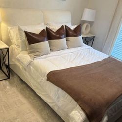 New Queen Size Platform Beige Bed Frame 