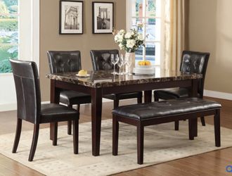 Teague Brown Faux Marble Dining Set