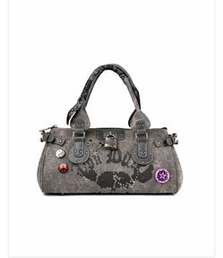 Y2K Denim Barrel Handbag with Pins and Lock