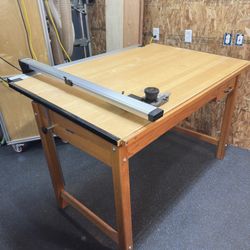 Vintage Mayline Solid Wood Drafting Table (60"x38.5") w/ Mutoh Track Drafting Machine