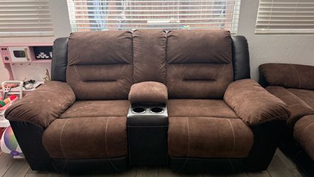 Brown Reclining Loveseat with Center Console