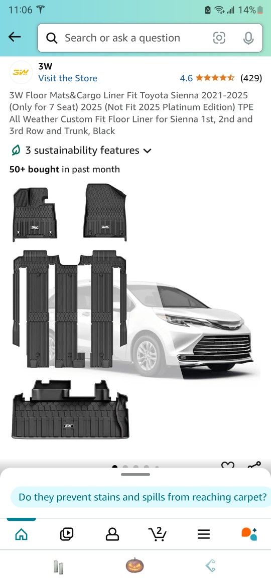 Toyota Sienna 2021-2025 TPE All Weather Custom Fit Floor Liner