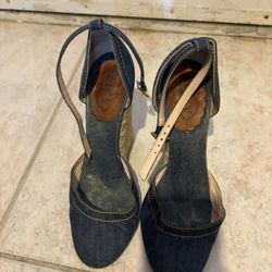 Red valentino sandals blue jean heels cloth wedges denim dress shoes platform