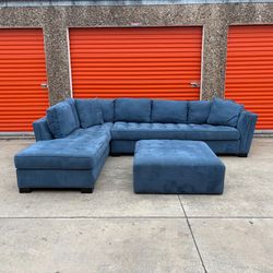FREE DELIVERY! Blue L-Shaped Sectional Couch With Ottoman