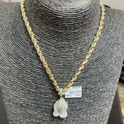 10k Gold Rope Chain And Real Diamond Pendant Combo For A Good Price!!