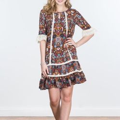 NWT Matilda Jane Intermission Make Believe Floral Lace Ruffle Dress, Large