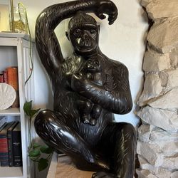 Large Hand Carved Wooden Gorilla 