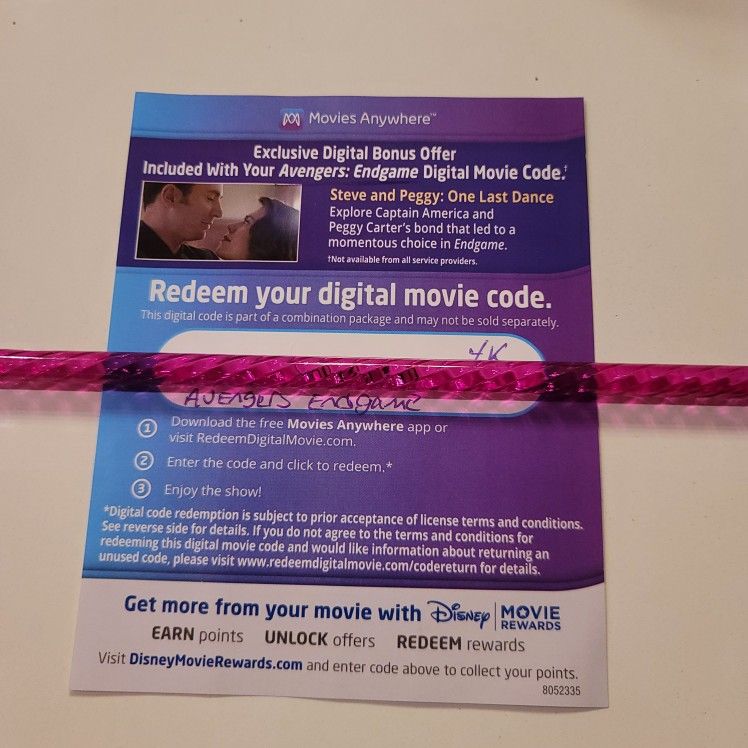 $6 DIGITAL 4K MOVIE. AVENGERS ENDGAME. $6 OR TRADE FOR A MOVIE TITLE I DO NOT ALREADY OWN.