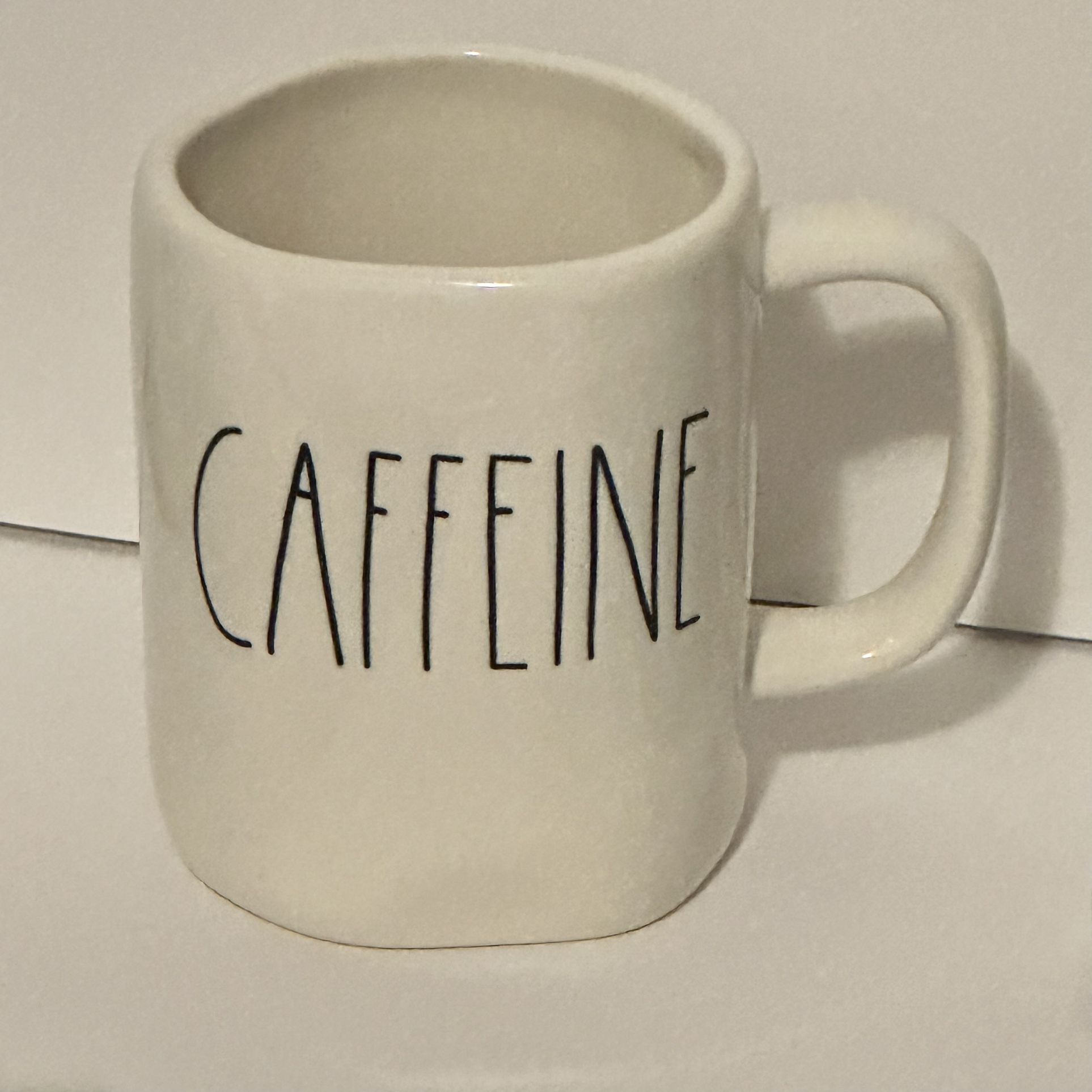 Rae Dunn Artisan Collection white w black LL ceramic CAFFEINE coffee tea mug cup