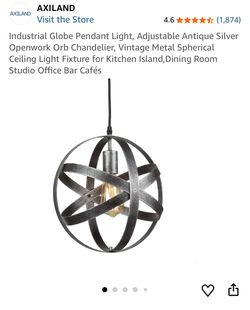 Industrial Globe Pendant Light, Adjustable Antique Silver Openwork Orb Chandelier, Vintage Metal Spherical Ceiling Light Fixture for Kitchen Island, D
