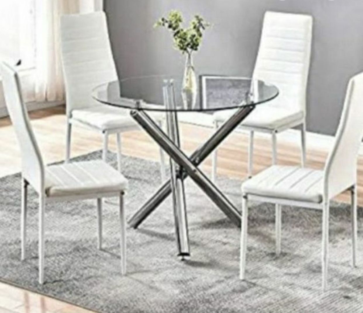 Brand new 5-piece modern dining table, dining room table, dining set, juego de comedor with glass tabletop and 4 chairs  