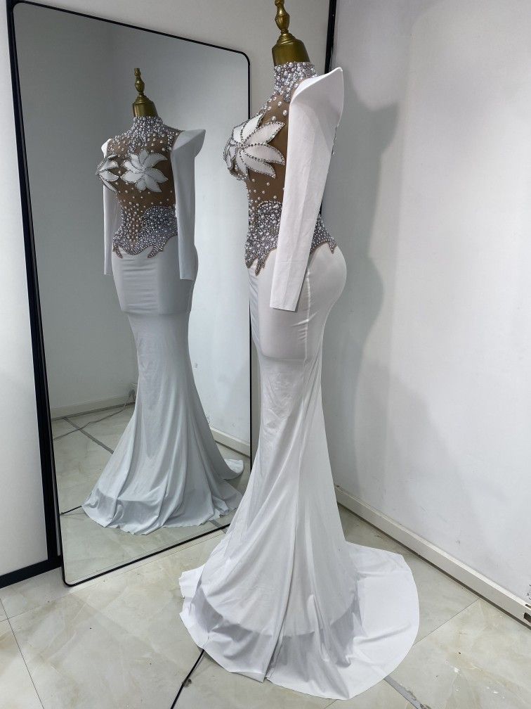 Luxury Pearl Rhinestones Long Maxi Long Dress