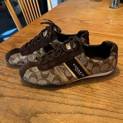 Coach New York Brown Suede Leather Signature Logo Shoes Size 8.5