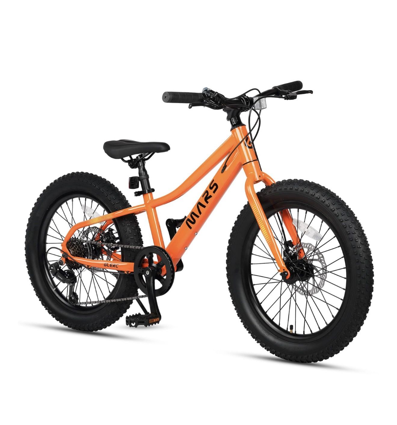 Glerc Mars Kids Mountain Bike, 20 Inch Fat Tire Bike for Teen Ages 6-12 Year Old, Bicycle with 2.8-Inch Wide Tires and 6 Speed Drivetrain, Orange