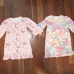 4T Girls Unicorn Print Long Sleeve Pajama Dresses