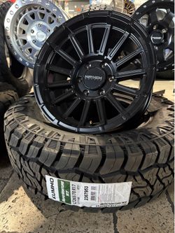 On Sale. Mayhem 17” 6x135 6x139.7 black wheels & 265-70-17 KUMO  RT TIRES FAOR 6 lug TRUCK JEEP SUV  (We Finance)