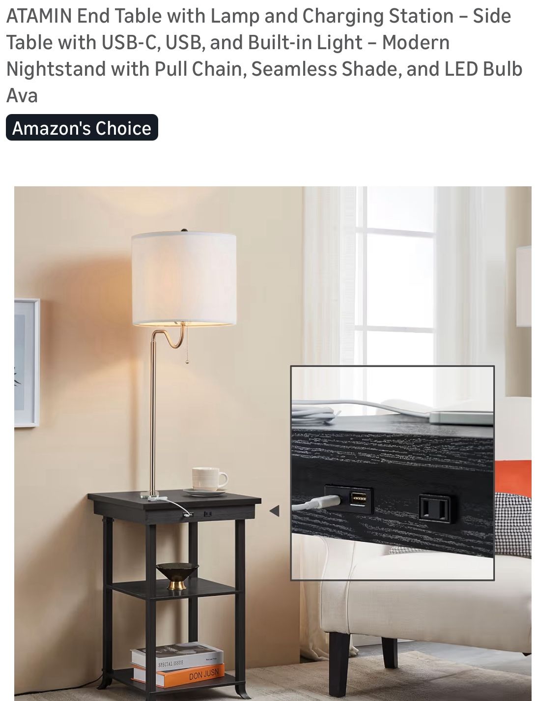 End Table With Attached Lamp