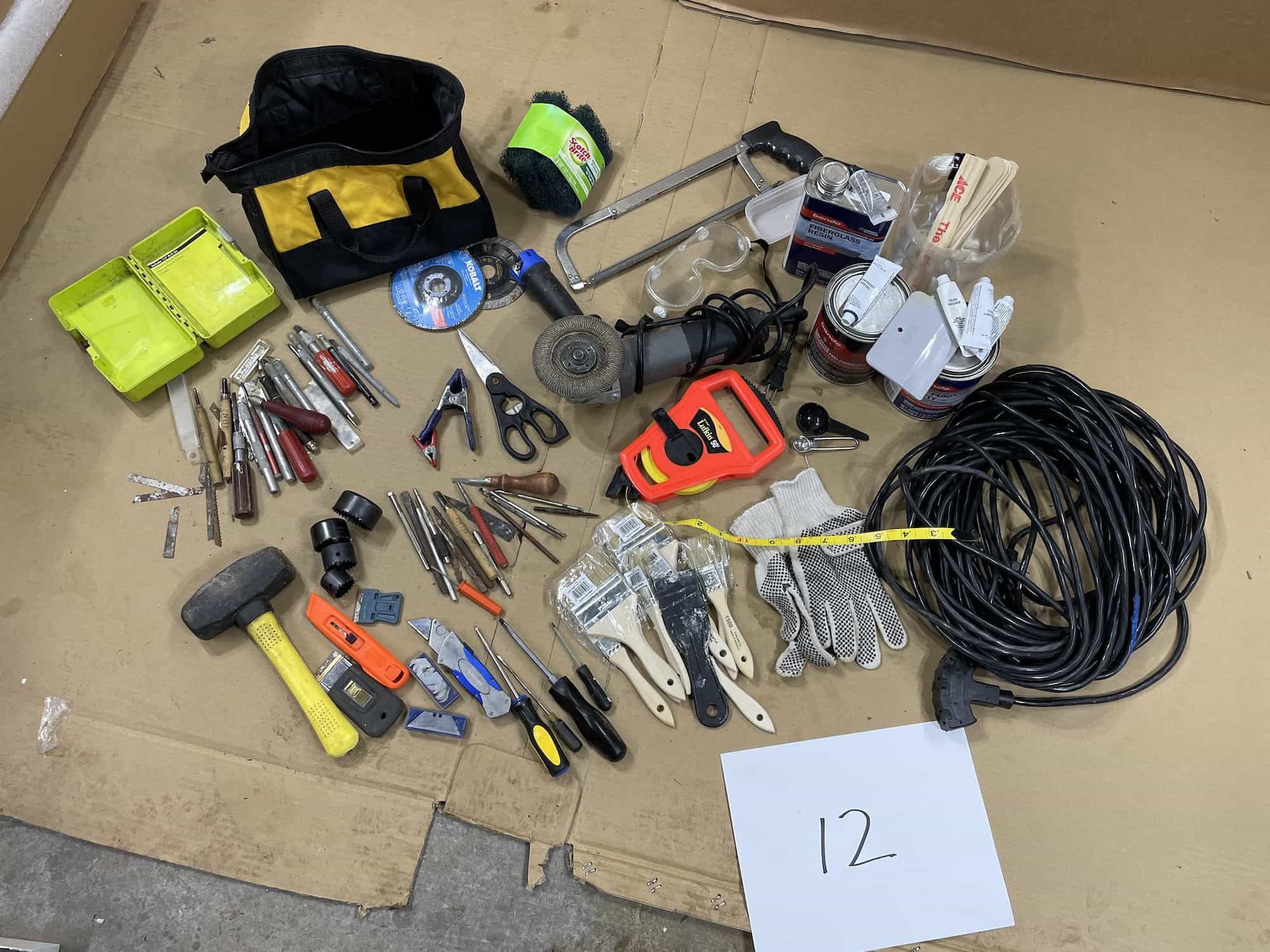 $50 - Tools GRAB BAG #12: 100ft 3way extension cord, tape measure, 5lb hammer, X-acto knives, grinder & More