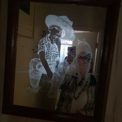 Mirror Etched With Boy And Cat