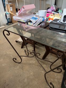 Wrought Iron Glass Top Console Table