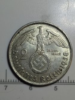 Silver 1938 B German 2 Reichsmarks