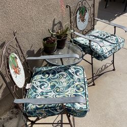 Set Of 4 Vintage Patio Metal And Tile Design Chairs
