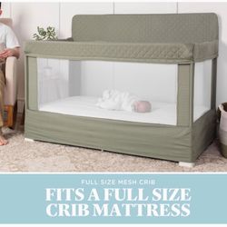Baby Delight Lunaire Organic Cotton Crib – Breathable Mesh, Tool-Free, Full Size (Sage)