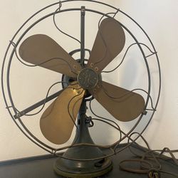 Antique Old General Electric GE 4 Brass Blade Oscillating Desk Fan 16”