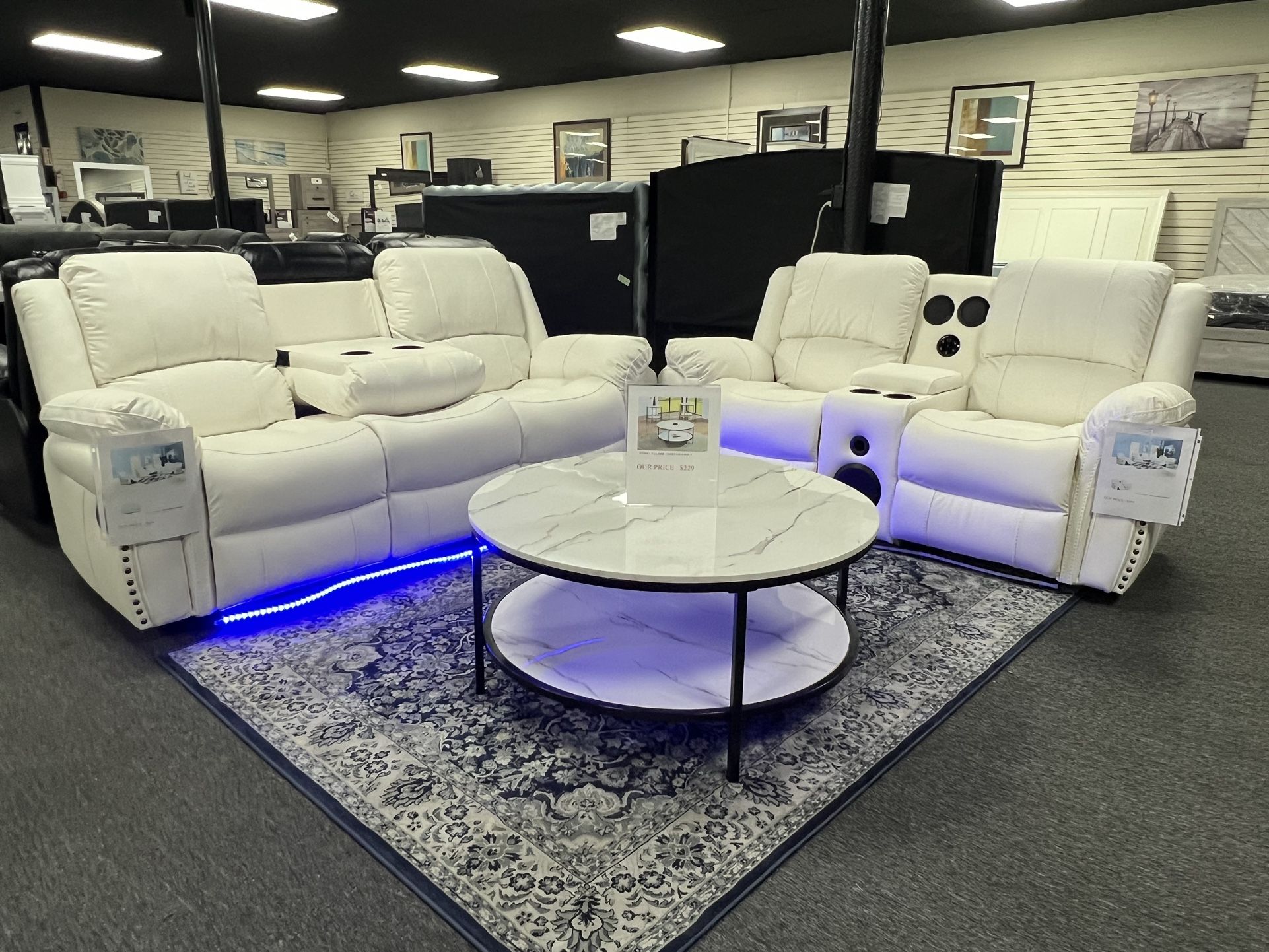 New Reclining Sofa & Loveseat With LED Light, Bluetooth Speakers. Delivery & Set Up Available